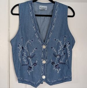 At Last & Co Embroidered Denim Vest Floral Boho Western (M/L)